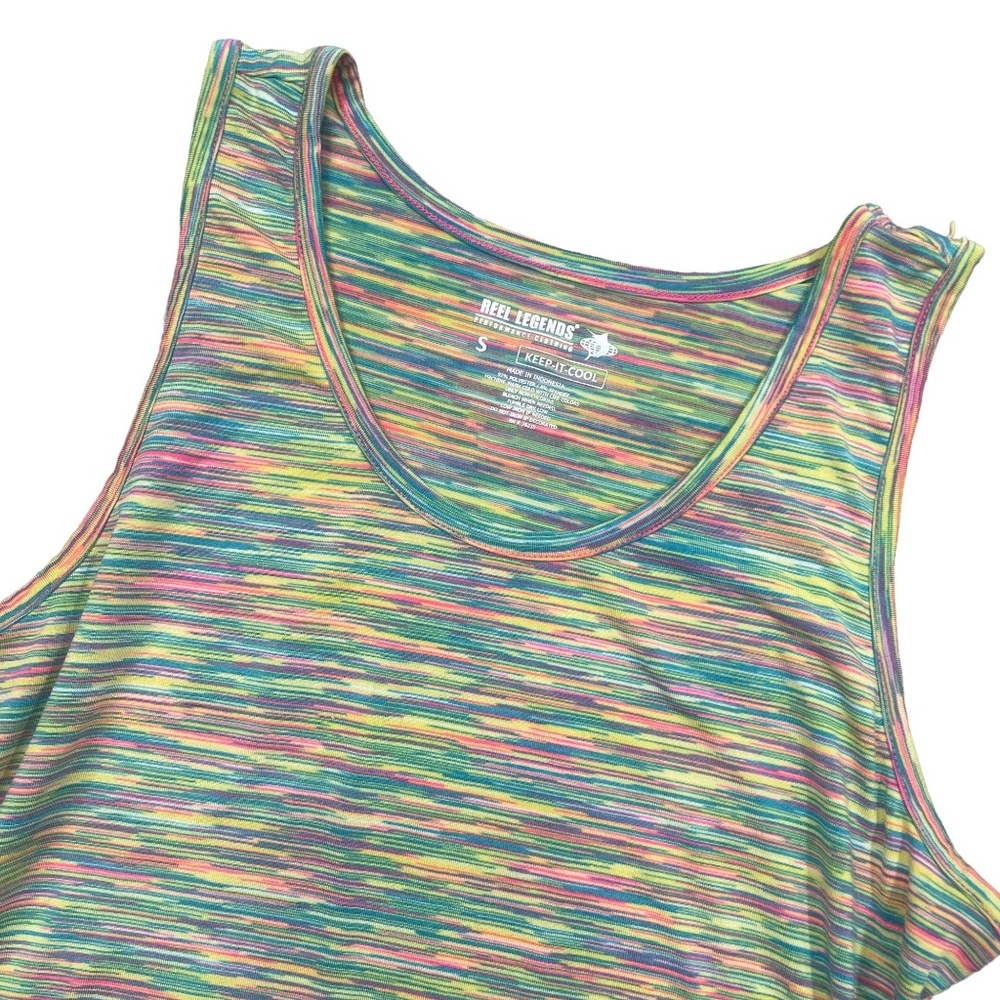 Reel Legends Small Performance Ruched Sides Multi Colored Stripes Tank